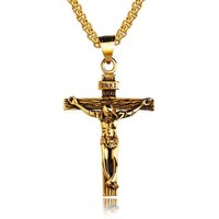 Fashion Design Stainless steel Cross Men Double Layer Choker Metal Clavicle Chain Korean Style Jewelry Jesus Cross Necklace