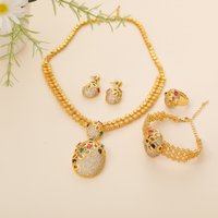 JRH Elegant Women's Jewelry Set with Colored Gemstones Necklace Earrings Ring And Bracelet Romantic Wedding Gift for Party