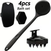 A four-piece bath brush set that can be used for back, face, body and head massage.