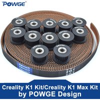 POWGE Black Creality K1 Kit of 3Meters 2MGT 2GT-7.7 RF Open Timing belt 12pcs of 2GT 20 Teeth Idler Pulley Bore 4mm 3D Printer