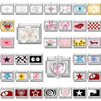 Wholesale Black Cat Bow Cherry Heart Star Flowers Italian Charm Links Stainless Steel Fit 9mm Bracelet Jewelry DIY Making Gifts