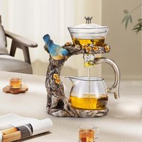 Kungfu Glass Tea Set Magnetic Diversion Rotating Semi Automatic Glass Teapot for Table Decor Office Birthday Gift New Year Home