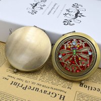 Vintage Mini Vintage Hollow Makeup Mirrors Folding Floral Pattern Folding Pocket Mirror Hollow Round Round Makeup Mirror Student