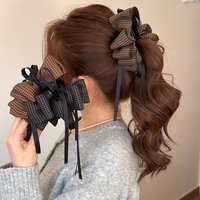 Korean Double-Sided Plaid Layered Bow Hair Clip, High-End Exquisite, Women's Large Vintage Banana Clip for the Back of the Head