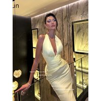 Xijun Baby Yellow Chiffon Evening Dresses Dark V-Neck Mermaid Prom Dresses Halter Saudi Arabric Formal Prom Gowns Customized