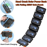 20000mAh Hand Crank Solar Power Bank with Foldable 6 Solar Panel Wireless Charger Powerbank for iPhone 17 Xiaomi Samsung Huawei