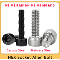 5-100 pièces M2 M2.5 M3 M4 M5 M6 M8 M10 304 acier inoxydable tête à six pans creux boulon Allen DIN912 Grade 12.9 noir hexagone A2 vis