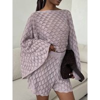 Casual Fashion Long Sleeve Hollow out Design Women's Set of Clothes Spring Summer Season Short Pants Two Piece Suit