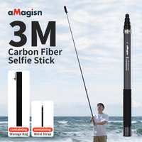 Niewidoczny kijek do selfie z włókna węglowego 3m, rozkładany monopod 118" do GoPro 13, Insta360 X4 X5, DJI Osmo 360/Action 5 Pro, akcesoria