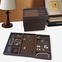 1 Pc, Walnut Wood Pattern Jewelry Box,Jewelry Tray,Suitable for Storing Necklaces, Rings, Earrings, and Ear Studs, Color: Coffee