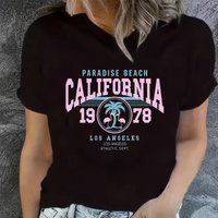 Women's Funny Beach Summer T Shirt with Letter Los Angeles Print Crew Neck Short Sleeve T-Shirt 90s Vintage Tshirt Clothes Girls