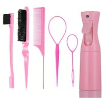 6-piece hair styling set, 6.76 oz spray bottle and nylon hair brush, mouse tail comb, edge control hair brush and hair tail tool