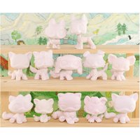 12 Pcs Minilpsshop Bobble Head Toy Custom Pet White Bases Pack White Molds DIY Toys Kids Play Cat Dog for LPS