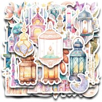 60pcs-2sheets Ramadan Mubarak Stickers,Crescent Moon,Lantern Design,Islamic Decor Label For Scrapbooking,Journaling,Laptop Decal