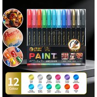 12 Colors Metallic Paint Markers Set, Brush Tip Art Painting Pens for Painting Nail Rock DIY Crafts, Permanent Graffiti Markers