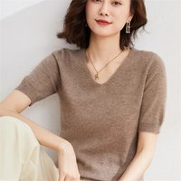 2026 New Short Sleeve Women Sweater Pullover Fashion Merino Wool Basic Tops V-Neck Spring Sumer Autumn Jumper Knitwear Clothing