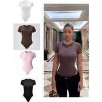 Spring 2026 round Neck Short Sleeve Jennie Jumpsuit Sports Slimming Bodysuit High Waist Short Pants Polyester Fiber Jumpsuit
