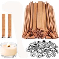 50pcs Set Wooden Candles Wick DIY Candle Making Kit Smokeless Candle Core with Clip Base Handmade Candle Wood Core Candlewick