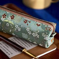 Vintage Gold Embroidery Pencil Bag Large Capacity Pencil Case Cosmetic Student Stationery Pouch with Stamping Detail
