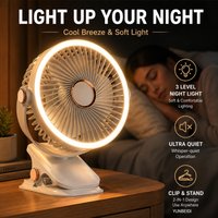Clip on Fan Portable 3 Speed Adjustable Wind Speed Equipped with LED Lights Silent Desktop Fan Home Bedroom Camping Fan