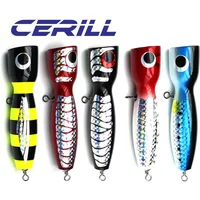 Cerill 1 PC 19cm 120g Handmade Wood Popper Topwater Fishing Lure Trolling Big Game Jigging Crankbait Long Shot Tuna Bait Tackle