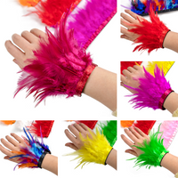 Ostrich Feather Cuff Wrist Sleeve Hair Accessories Women Snap Bracelet Clap on Satin Bracelets Chicken Feathers Cuffs