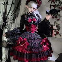 Elegant Dark Red and Black Tiered Lace Lolita Outfit Women Original Design Dark Lolita Jsk Suspender Dress for Summer 2026