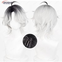 Identity V Patient Emil Csoplay Wigs Anime Gray Gradient White Short Synthetic Hair+Wig Cap