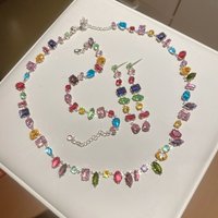 Brand 18K Gold Plated New Luxury Colourful Crystal Zircon Necklace For Women Fashion Party Jewelry Accessories Ladies Jewellery