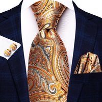 Orange Grey Paisley 2026 New Fashion Brand Tie for Men Wedding Party Necktie Set Handky Cufflinks Gift Wholesale Hi-Tie Designer