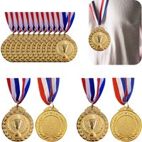10 Pieces Award Medals Gold Silver Bronze Medal with Neck Ribbons Metal Winner Trophy Awards for Sports Competitions Party