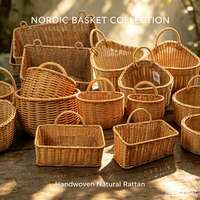 Wall Mounted Woven Storage Basket With Handle Rattan Style Hanging Organizer For Kitchen Fruit Vegetable Garlic And Small Items