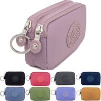 Portable Double Layer Women Wallet Solid Color with Keychain Credit Card Holder Waterproof Nylon Coin Purse Outdoor