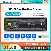 Podofo 1Din MP3 Autoradio Bluetooth MP3-Player Fernbedienung USB/SD/AUX-IN ISO-Anschluss FM Audio Musik 12V 2-Kanal Autoradio