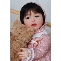 Meilian Reborn Baby Doll Finished with Hair Rooted Soft Body Silicone Flexible 3D Skin Tone Visible Veins Handmade Toy Children