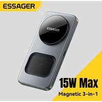 ESSAGER 15W 3-in-1 Magnetic Wireless Charging Station Foldable Phone Stand Charger for iPhone AirPods Watch Fast Charging Holder