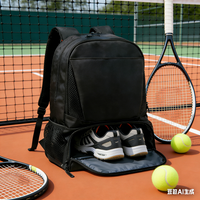 Large Capacity Badminton Tennis Backpack Outdoor Sports Racket Bag Separate Wet Dry Holds 1-2 Rackets with Shoe Pocket Black