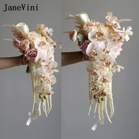 JaneVini 2026 Cascading Hand Bouquet Wedding Bridal Pink Bride Flowers Artificial Calla Lily Waterfall Wedding Bouquet Vintage