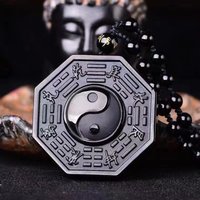 Obsidian Yin Yang Necklace Black Gemstone Amulet Protection Pendant With Adjustable Bead Chain Chinese Feng Shui Necklaces