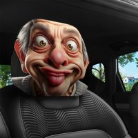 2pcs Cartoon Grandpa Realistic Style Printed Headrest Covers,, Adds Driving Fun, an Essential Decoration for Your
