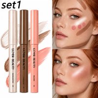 3pcs/Set Face Makeup Pen,Contour+Blush+Highlighter,Waterproof,Buildable Coverage,Velvet Matte&Pearl Glow-Nourishing,All Day Wear