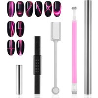 YIKOOLIN 5 Pcs Cat Eye Magnet Set Double Head Flower Nail Pen Strong Magnetic Stick for 3D Gel Polish Nail Art Manicure Tools