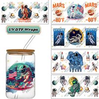 Space Astronaut UV DTF Wraps, Galaxy & Mars Themed Stickers for 16oz Glass Cans, Waterproof DIY Transfer Decals