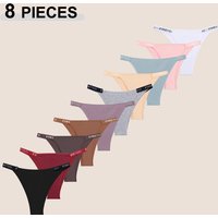 8Pcs/Set Sexy Cotton Low Rise Brazilian Pants For Women Seamless Solid Color Letter Bikini Panties Female Soft Cozy Underpants