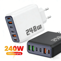 240W 6 Port USB C Charger PD3.0 QC3.0 Fast Phone Charger Wall Adapter for iPhone 16 15 Pro Samsung Xiaomi Huawei EU/US/UK Plug
