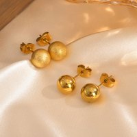 8mm Classic Post Ball Stud Earrings for Women,18k Gold Plated Stainless Steel Anti-allergy Piercing Ear Jewelry