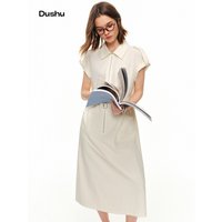 DUSHU Women's Casual Workwear Summer Dress 2026 Summer New Arrival Waist-Cinching Slimming Long Skirt with Short Sleeves Dress