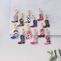 12pcs Metal Western Cowboy Boot Keychain Set, Retro Backpack Decorations, Back-To-School Gift, Birthday Gift, Handmade Pendant.