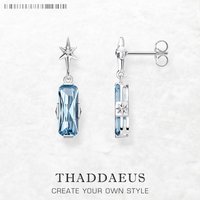Ear Stud Earrings Lucky Blue Star Europe Trendy Fine Jewerly For Women Gift In Real 925 Sterling Silver