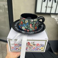 Teacup Set Vintage Hand Painted Floral Birds Ceramic Mugs Home Party Reusable Breakfast Oatmeal Cup Heat Resisting Coffee Cups
